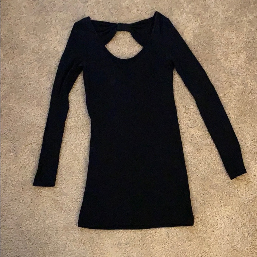 Long Sleeve, Fitted Stretch, Mini Black Dress